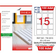 Tanex TW-2015 45X45 mm Inkjet / Laser A4 Etiket Yetkili Satıcı (100 Adet)