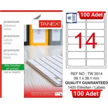 Tanex TW-2014 99,1X38,1 mm Inkjet / Laser A4 Etiket Yetkili Satıcı (100 Adet)