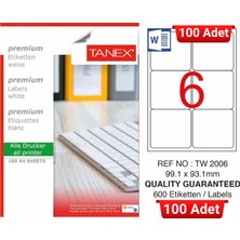 Tanex TW-2006 99,1X93,1 mm Inkjet / Laser A4 Etiket Yetkili Satıcı (100 Adet)