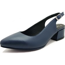 Gdt Ayakkabı Hakiki Deri Lacivert Renk Kalın Topuk 35-36-37-38-39-40-41 Numara Kadın Topuklu Ayakkabı