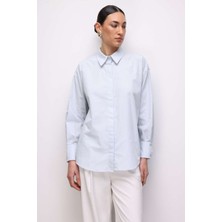 Mizalle Pamuklu Mavi Oversize Gömlek