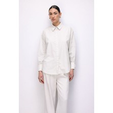 Mizalle Pamuklu Beyaz Oversize Gömlek