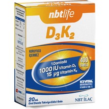 Nbt Life D3K2 - Vitamin D3 1000 Iu ve Vitamin K2 (Mk-7) - Kemik, Diş ve Bağışıklık Desteği - 20 ml