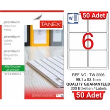 Tanex TW-2006 99,1X93,1 mm Inkjet / Laser A4 Etiket Yetkili Satıcı (50 Adet)