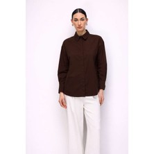 Mizalle Pamuklu Kahverengi Oversize Gömlek