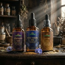 Lanorre Çok Amaçlı %100 Soğuk Sıkım Yağ Seti - Yerli Susam Yağı, Yerli Çörek Otu (Çörekotu) Yağı, Keten Tohumu Yağı (İçilebilir-Gıda-Bakım 3X50 Ml)