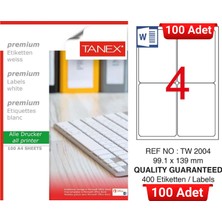 Tanex TW-2004 99,1X139 mm Inkjet / Laser A4 Etiket Yetkili Satıcı (100 Adet)