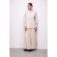 Mizalle Pamuklu Bej Rengi Oversize Gömlek