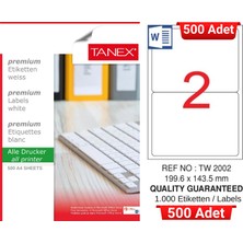 Tanex TW-2002 199,6X143,5 mm Inkjet / Laser A4 Etiket Yetkili Satıcı (500 Adet)