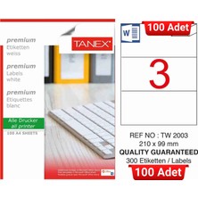 Tanex TW-2003 210X99 mm Inkjet / Laser A4 Etiket Yetkili Satıcı (100 Adet)