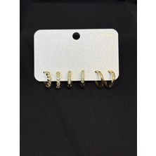 Melisa Takı & Aksesuar 316L Çelik Jewelry Gold Renk 6lı Set Zirkon Taşlı Küpe