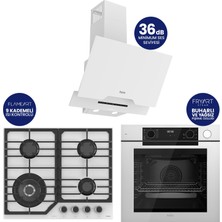 Ferre Steamart-Fryart-Silentart Serisi Beyaz Ankastre Set QEP64CB+NT026-WFA+D064-SA Döküm Izgara A Enerji Sınıfı Modern Tasarım