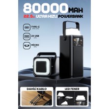 Enshall 80.000MAH Forefo Kablolu LED Fenerli Taşınabilir 22.5W Hızlı Şarj Destekli Güç Bankası Powerbank