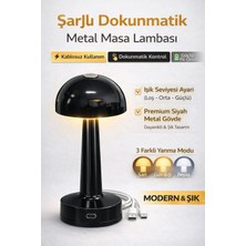 Zen Light Şarjlı Dokunmatik Mantar Metal Masa Lambası – Kablosuz LED Siyah