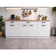 T Designo Vals Mutfak 3 Çekmeceli 4 Kapaklı Alt Modül 200 cm - Çok Amaçlı Dolap -Tezgah Dahil