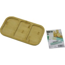Marsilyan Dikdörtgen 3 Bölmeli=2+1 Ahşap Bambu Servis Sunum Tepsi - Tahtası 25 x 14 x 1.4cm (4887)