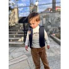 Diji Baby 3-4-5 Yaş Fitilli Kadife Pantolon Kapitone Kapşonlu Yelek Uzun Kollu Sweat 3lü Erkek Çocuk Takımı