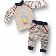 Diji Baby 0-3 3-6 6-9 Ay Şemsiyeli Ördek Nakışlı Uzun Kollu Sweatli 2li Kız-Erkek Bebek Takımı