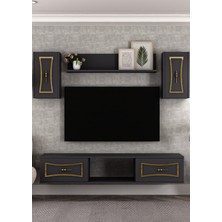 Cantek Dizayn TV1399-1399-TV150-32 Duvara Montaj Tv Ünitesi Takımı Antrasit-Altın