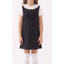 Modanino Kız Çocuk 2'li Elbise (Double Face Kumaş Elbise+Nakış Yakalı Bluz) 4-9 Yaş 12563