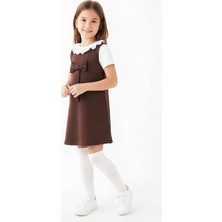Modanino Kız Çocuk 2'li Elbise (Double Face Kumaş Elbise+Nakış Yakalı Bluz) 4-9 Yaş 12563