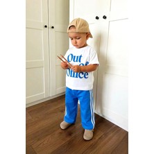 Monila Erkek Çocuk Pamuklu Ekru Yazı Baskılı T-Shirt ve Mavi Eşofman Alt Üst Takım