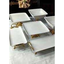 SEÇKİNEV Seçkinev Toskana Kırık Beyaz(Krem) 6 Parça Porselen Ayaklı Sunum Seti