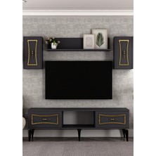 Cantek Dizayn TV1398-1398-TV150-32 Tv Ünitesi Takımı Antrasit-Altın