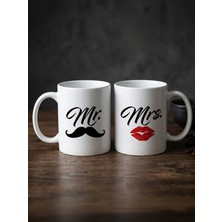 Base Art Mr. & Mrs. Çiftlere Özel 2'li Seramik Kupa Bardak Seti - Evlilik Yıldönümü Hediyesi