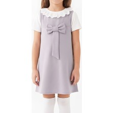 Modanino Kız Çocuk 2'li Elbise (Double Face Kumaş Elbise+Nakış Yakalı Bluz) 4-9 Yaş 12563