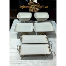 SEÇKİNEV Seçkinev Toskana Kırık Beyaz(Krem) 6 Parça Porselen Ayaklı Sunum Seti