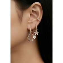 Lykos Çiçek Model Gold Renk 3'lü Kadın Küpe Seti