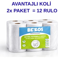 Popüler Sepet Bezos Professional Fotoselli Havlu 12 Rulo – 2 Katlı %100 Selüloz 21 cm Endüstriyel Kağıt Havlu 2x6 Rulo