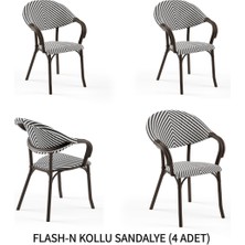 Tilia Flash-N 4 Adet Polipropilen Kollu Sandalye Venge Ayak, Siyah Beyaz File - Bahçe, Balkon, Teras, Veranda, Havuz Başı, Dış Mekan, Kafe, Restoran, Otel İçin