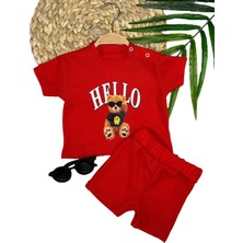Diji Baby 9-12-18-24 Ay Hello Gözlüklü Ayıcık Baskılı Şortlu Kısa Kollu Tişört 2li Erkek Bebek Takımı