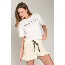 Lovely Things Bloom Örme Kısa Kol Tişört Şort Set Pijama Takımı - Sarı