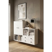 For Woman Ahşap Kitaplık Konsol 2 Kapak 4 Çekmeceli Modern Düzen Sistemi Çok Amaçlı Dolap