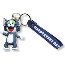 Teknofun Tom ve Jerry Serisi Tom 3D Figürlü Soft Gri Bilek Kayışlı Anahtarlık - 1 Adet
