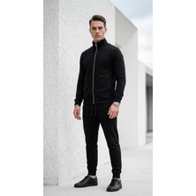 Plus Scorpion Erkek Eşofman Takımı Slim Fit Dokulu Kumaş Fermuarlı Üst Lastikli Paça Modern Spor Takım