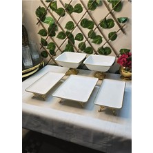 SEÇKİNEV Seçkinev Akra 5 Parça Poselen River Döküm Metal Ayaklı Sunum Tabağı Set (Çeyizlik&sunumluk)