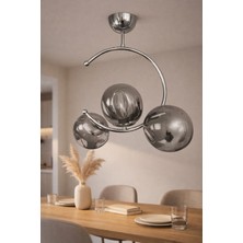 Mars Concept Modern Krom 3'lü Cam Küre Avize - Füme Küre Camlı Sarkıt Avize