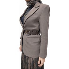 Moda Zg Fashion Regular Fit Kruvaze Yaka Kemerli Tokalı Blazer Ceket