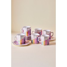 Perotti Antik 12 Parça 6 Kişilik Renkli Retro Porselen Kahve Fincanı Takımı