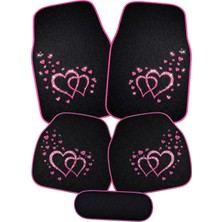 Tusba Market Kadınlar Için Özel Tasarım: Pembe Kalp ve Işıltılı Siyah Paspas Takımı - Araba Içi Şıklık ve Koruma!