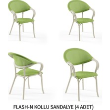Tilia Flash-N 4 Adet Polipropilen Kollu Sandalye Bej Ayak, Yeşil File - Bahçe, Balkon, Teras, Veranda, Havuz Başı, Dış Mekan, Kafe, Restoran, Otel İçin