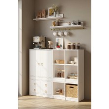 For Woman Ahşap Mutfak Konsol Dolabı 2 Kapak 4 Çekmeceli Modern Depolama Çok Amaçlı Dolap