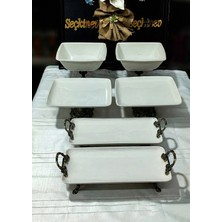 SEÇKİNEV Seçkinev Toskana Kırık Beyaz(Krem) 6 Parça Porselen Ayaklı Sunum Seti