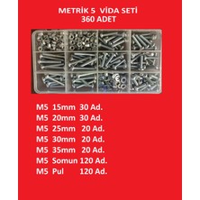Bul End M5 Ysb Vida Somun Pul SETI-360 Adet-Metrik 5mm-Boy 15-20-25-30-35 mm Organizer Kutulu
