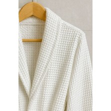 Lunga Vita Pike waffle Desenli Şal Yaka Bornoz Otel Tipi Beyaz Lüks %100 Pamuklu Geniş Kalıplı