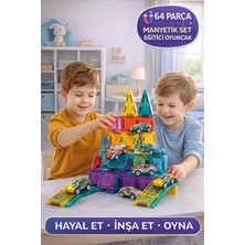Toyfest 64 Parça Mini Manyetik Blok Eğitici Oyuncak Seti | 3D Yapı Oyunu, Zeka Geliştirici
